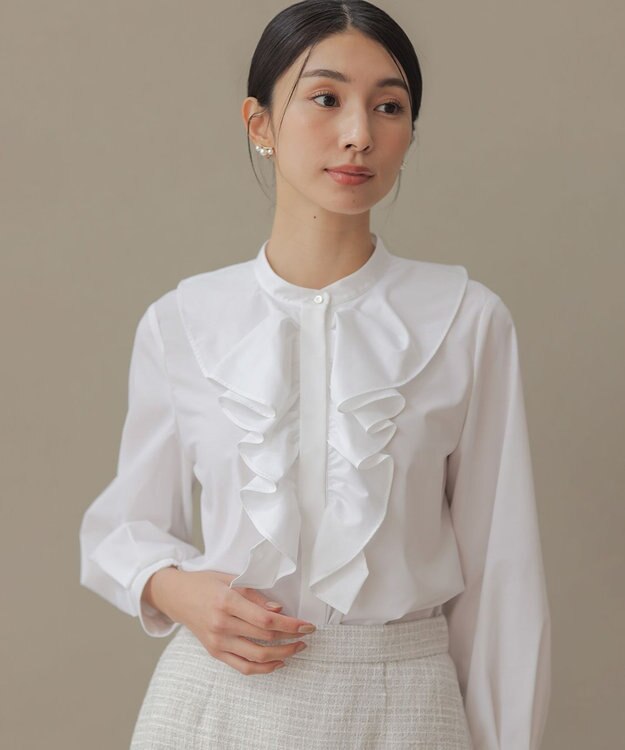 組曲 【KUMIKYOKU NAVY】コットンタッチシャーティングラッフルフレア ブラウス ホワイト系