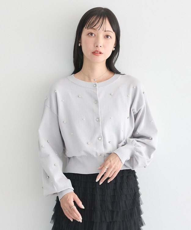 earth music&ecology パール＆ビジューカーディガン Gray