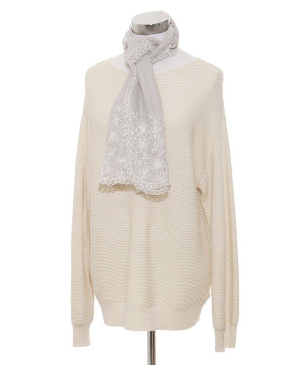 MOONBAT ルナルーチェ ロカ CHANDNI シルクコットン 花刺繍ストール ライトグレー