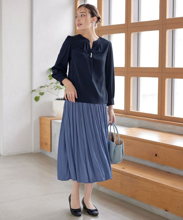 Tiaclasse 【安田美沙子さん着用・洗える】ヴィンテージサテンプリーツスカート ブルー