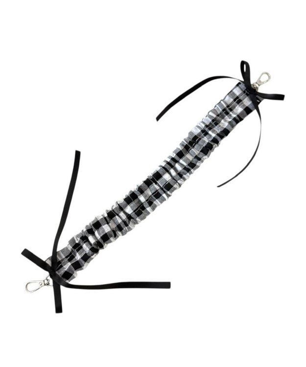 WEGO チェックリボンくしゅくしゅハンドストラップ ブラック