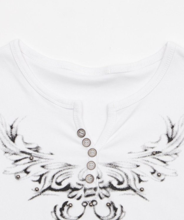 WEGO ヘンリーネックドームスタッズT ホワイト