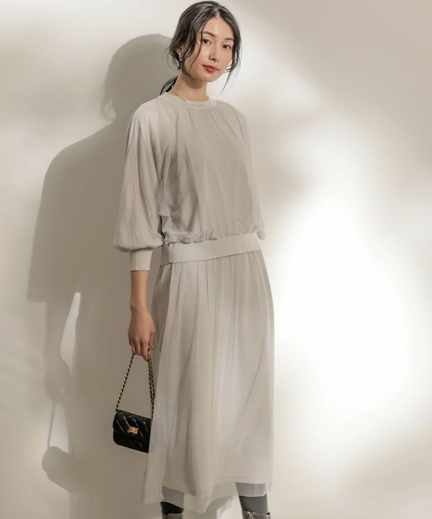 組曲 S 【WEB限定】チュールニット×リバーシブルスカート セット ライトグレー系