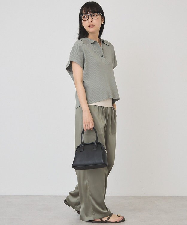 AMERICAN HOLIC フレンチスリーブリブニットポロ Green
