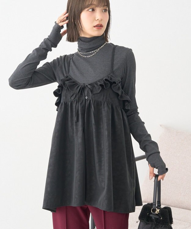 earth music&ecology フェイクレザーキャミチュニック Black