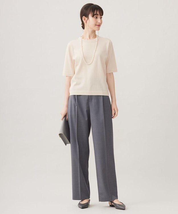 自由区 【洗える】TWラチネストレッチワイド パンツ グレー