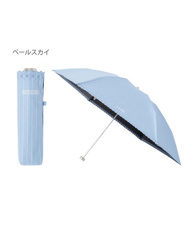 MOONBAT 【軽量】マッキントッシュ フィロソフィー 晴雨兼用日傘 折りたたみ傘 ストライプ／遮光 遮熱 UV ペールスカイ