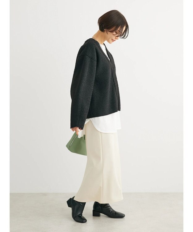 Green Parks ・ＥＬＥＮＣＡＲＥ　ＤＵＥ　ブークレＶネックカーデ Black