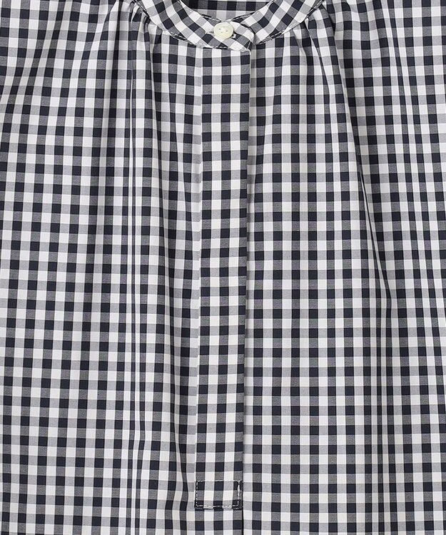 J.PRESS LADIES 【洗える・接触冷感・UVカット】エステネージュストライプ バンドカラーブラウス ホワイト×ネイビーギンガム系3