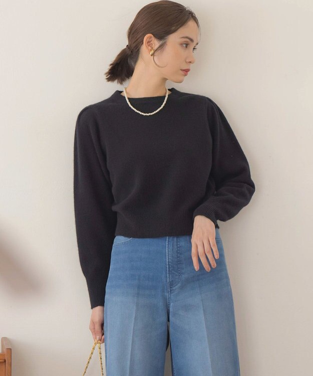 組曲 L 【アンサンブル対応可】ピュアカシミヤクロップド丈ニット ブラック系