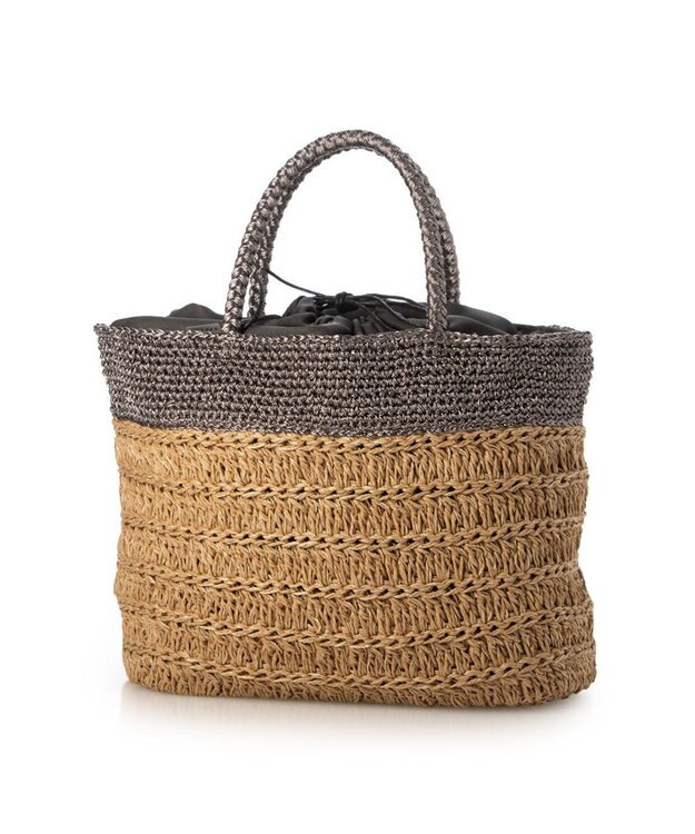 UNBILLION カシュカシュ cachecache / ラメ切替クロッシェトート カゴバッグ ダークシルバー