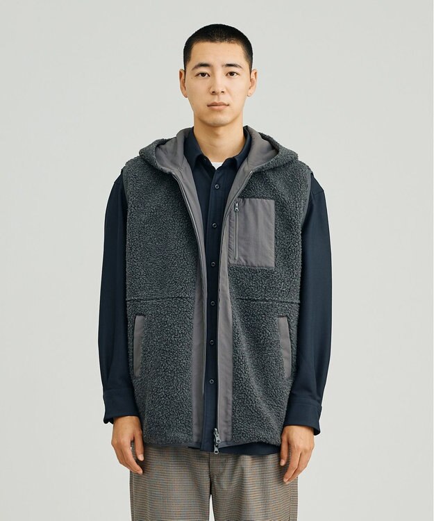 J.PRESS YORK STREET 【UNISEX】リバーシブル ボアベスト グレー系