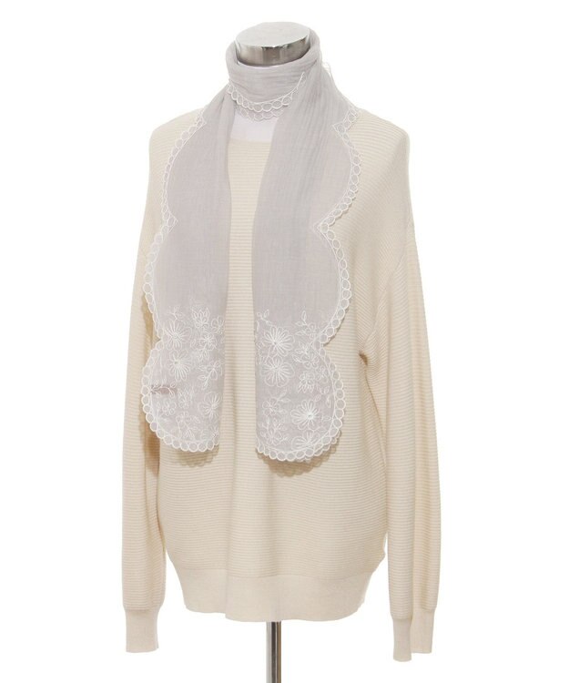 MOONBAT ルナルーチェ ロカ CHANDNI シルクコットン 花刺繍ストール ライトグレー