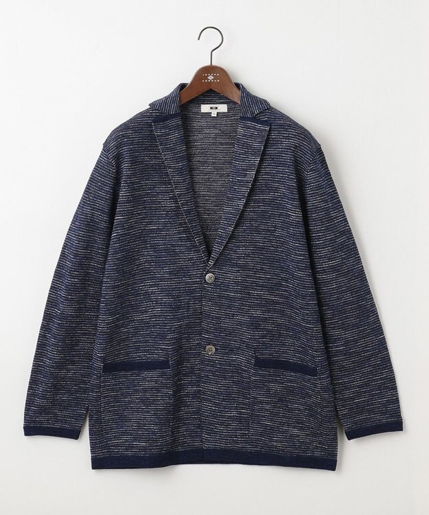JOSEPH ABBOUD 【キングサイズ・軽い/洗える】スラブギマボーダーニットカーディガン ブルー系1