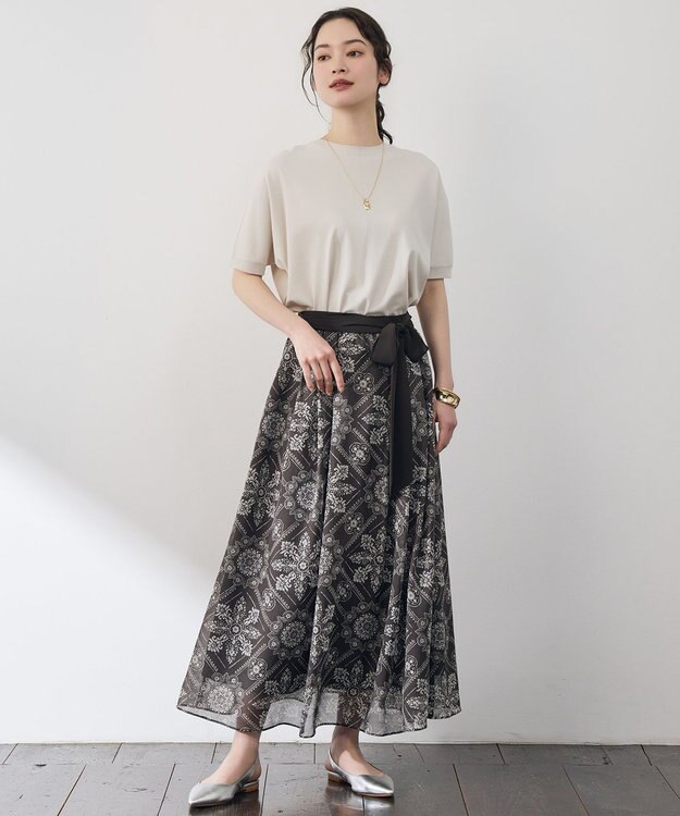 自由区 S 【カタログ掲載】ロータスタイルプリント スカート ブラウン