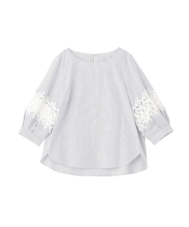 YECCA VECCA ストライプ柄レース切替ブラウス Off White