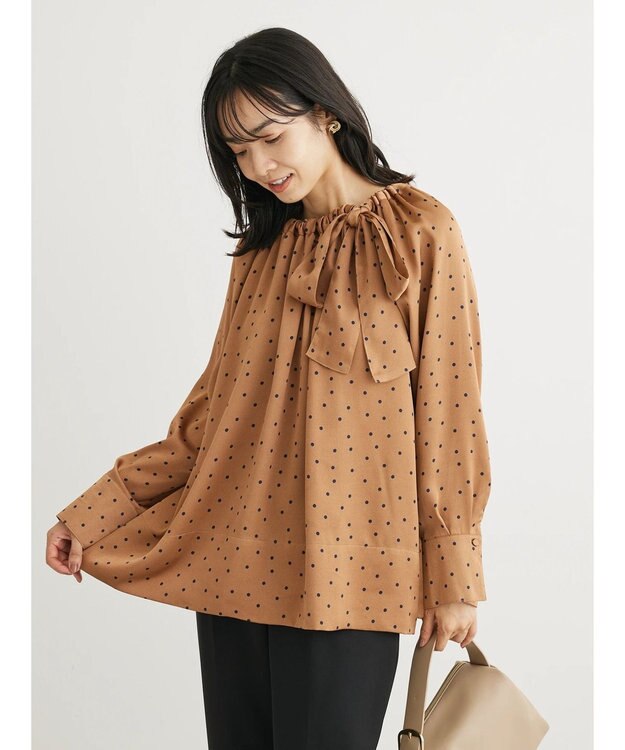 Green Parks Ｂ．ドットリボンブラウス Camel