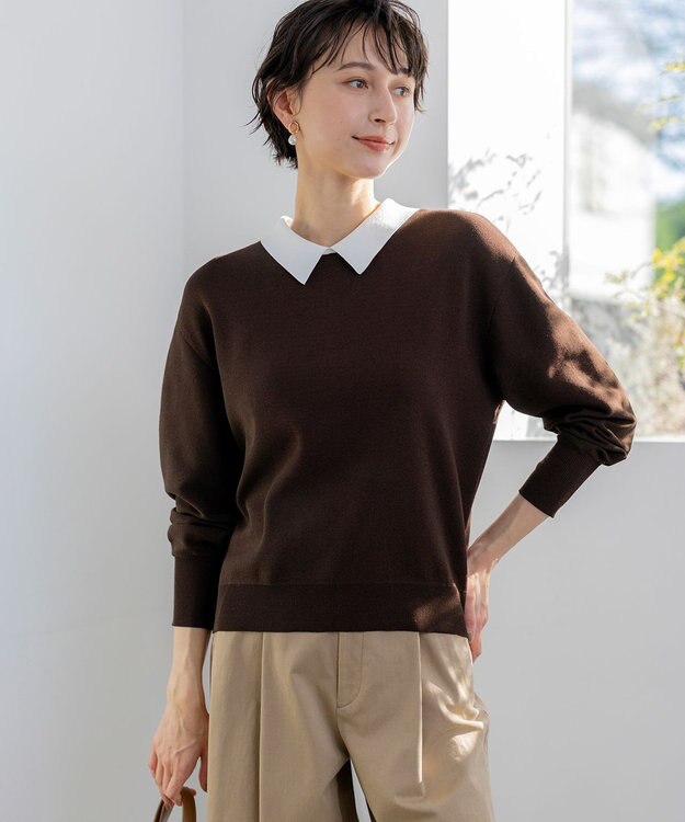 23区 【WEB&一部店舗限定】バイカラーデザイン 2WAY ニット ダークブラウン系