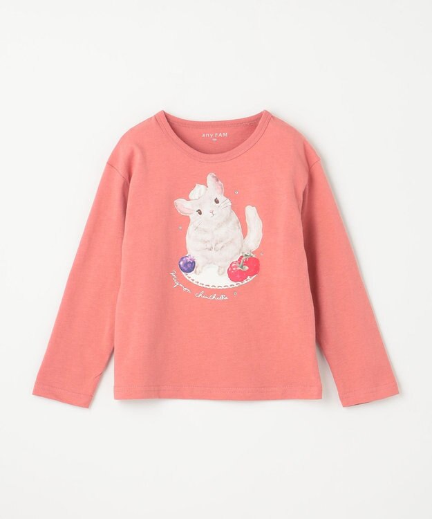 ANY KIDS アニマル×フルーツ 長袖 Tシャツ コーラル×チンチラ