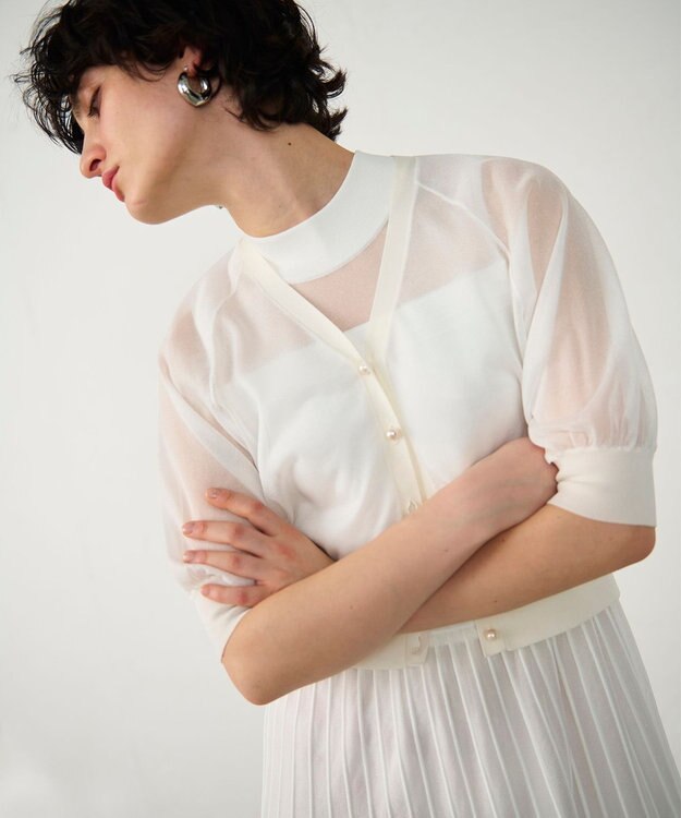 GRACE CONTINENTAL ラメシアードルマンニットカーディガン ホワイト