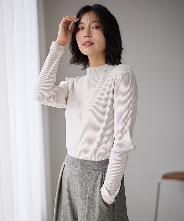 ANY テレコハイネックロングスリーブＴシャツ グレージュ