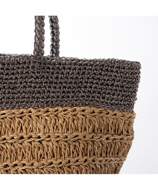 UNBILLION カシュカシュ cachecache / ラメ切替クロッシェトート カゴバッグ ダークシルバー