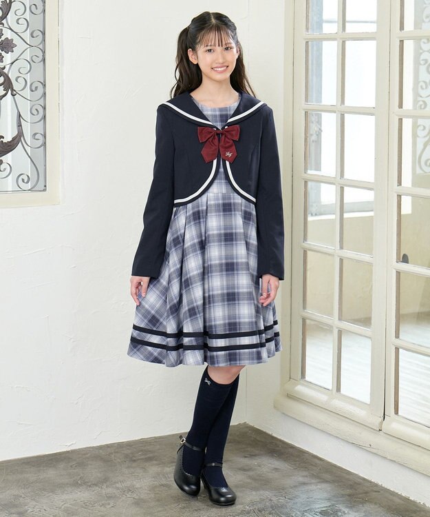 ANY KIDS ジャケット付き チェック ワンピース ネイビー