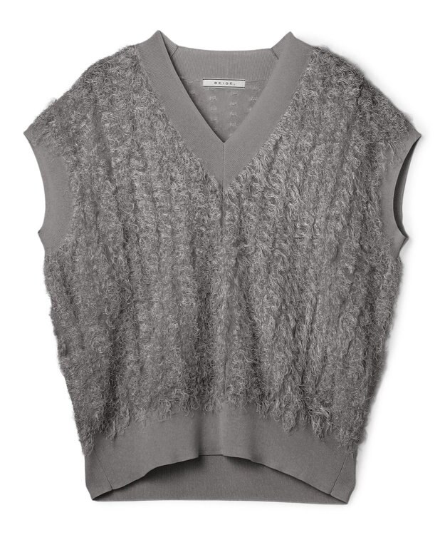 BEIGE， LYCORIS / カットフリンジ Vネックニット Gray