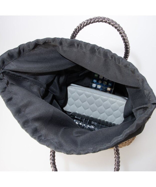 UNBILLION カシュカシュ cachecache / ラメ切替クロッシェトート カゴバッグ ダークシルバー