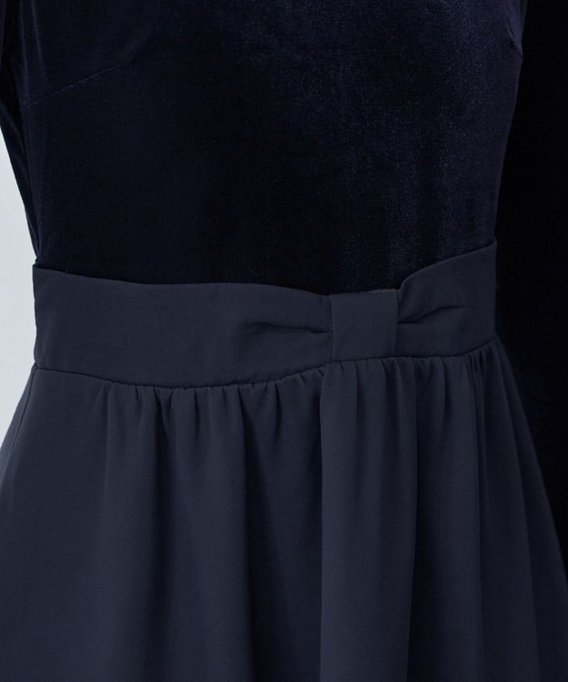 Tiaclasse 【洗える】ベロア異素材ドッキングワンピース ブラック