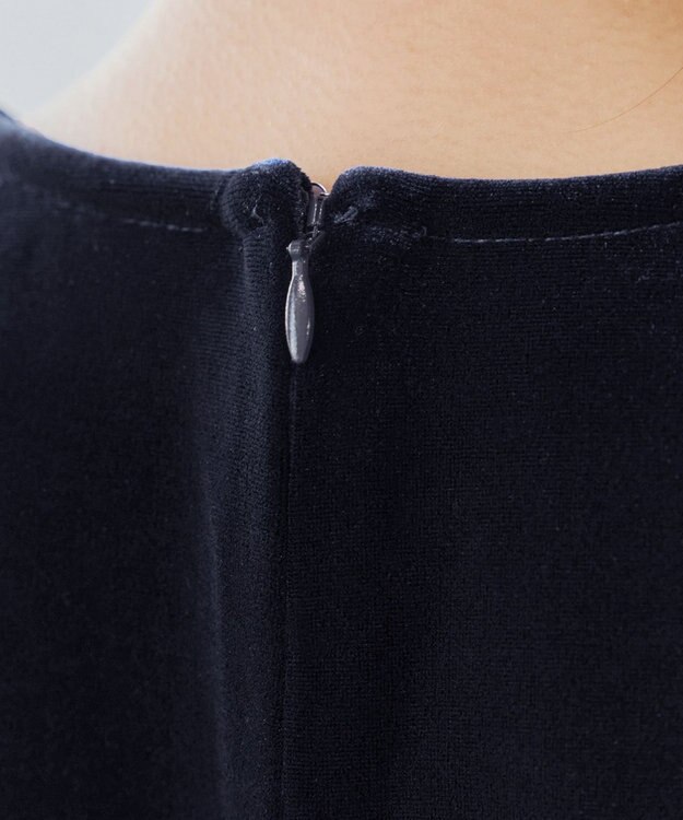 Tiaclasse 【洗える】ベロア異素材ドッキングワンピース ブラック