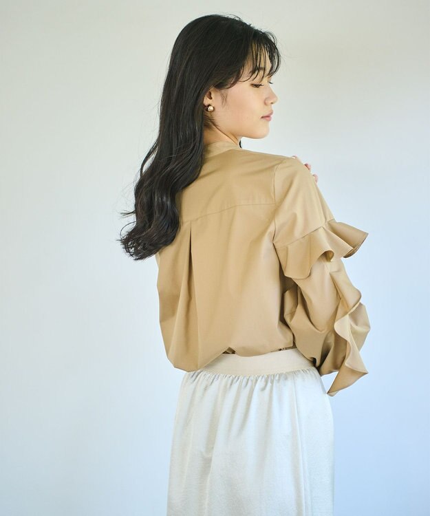 #Newans 【ANSWER for Co-Creation】フリルスリーブバンドカラーブラウス キャメル系