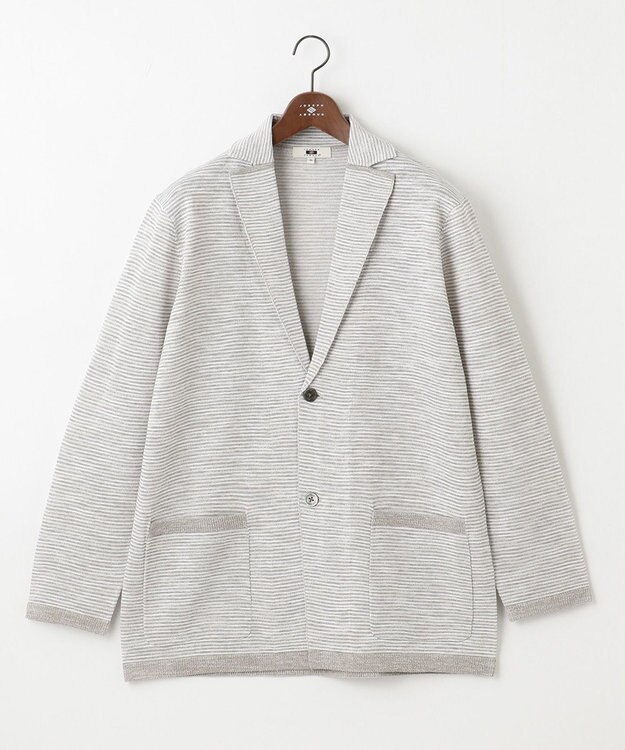 JOSEPH ABBOUD 【キングサイズ・軽い/洗える】スラブギマボーダーニットカーディガン ライトグレー系1