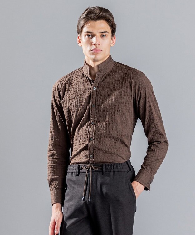 JOSEPH HOMME トリックジャガード　ウイングカラーシャツ キャメル系