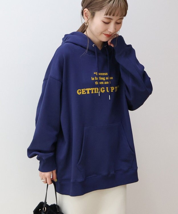 AMERICAN HOLIC フロッキーロゴプリント裏毛パーカー Navy