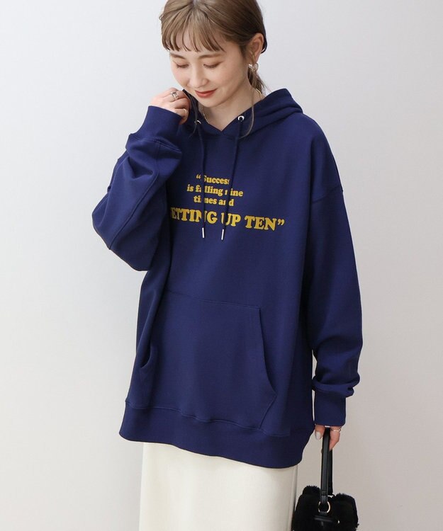 AMERICAN HOLIC フロッキーロゴプリント裏毛パーカー Navy