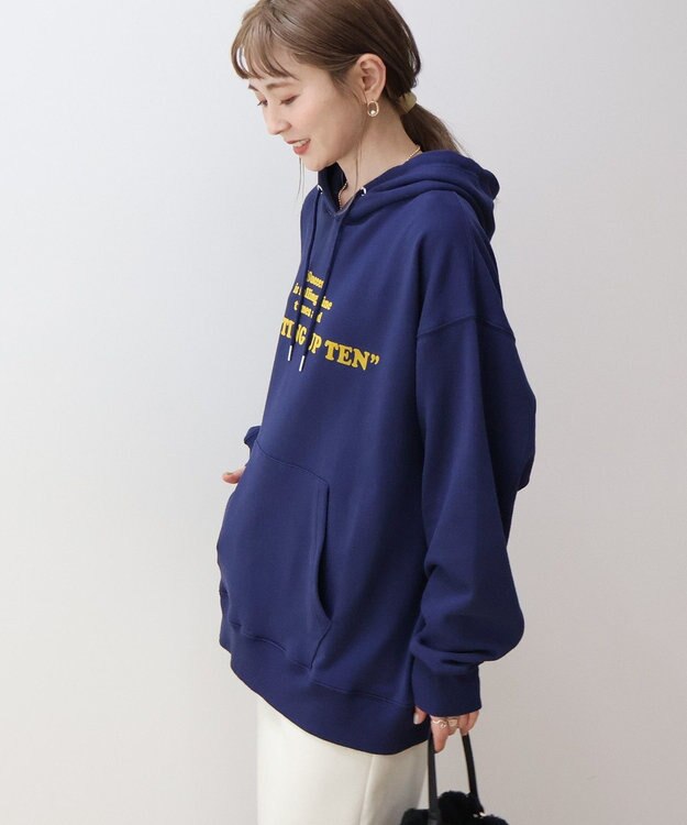 AMERICAN HOLIC フロッキーロゴプリント裏毛パーカー Navy