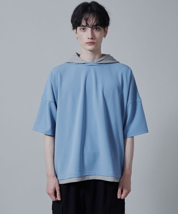 WEGO フェイクレイヤードフードT（S） ブルー