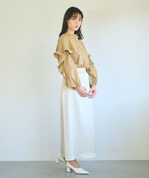 #Newans 【ANSWER for Co-Creation】フリルスリーブバンドカラーブラウス キャメル系