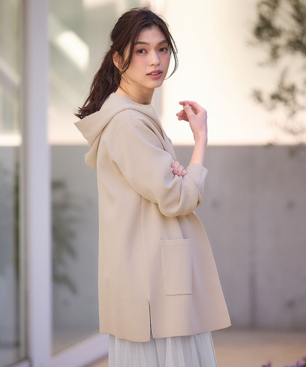 ANY ニットフーディーコーディガン サンドベージュ