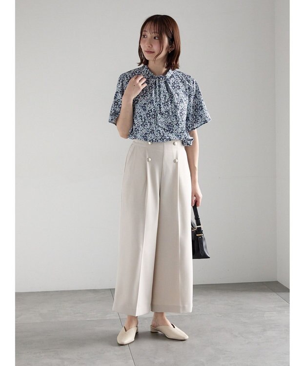 Te chichi パターンアソート5分袖ボウタイブラウス グレー