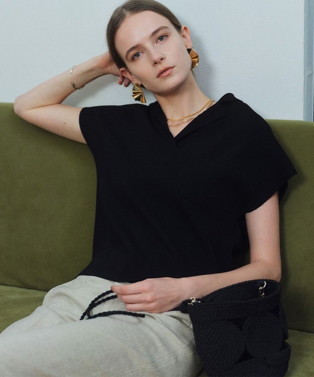 BEIGE， NADIA / ストレッチ スキッパーニット Black