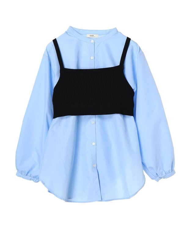 earth music&ecology ＳＥＴ２点ニットビスチェ＋ノーカラーシャツ Sax