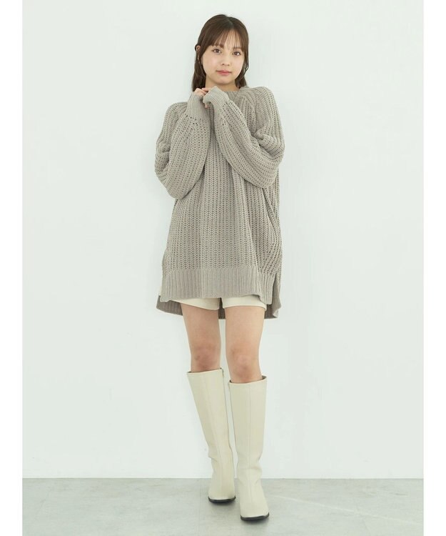 earth music&ecology マットモール片畦チュニック Gray Beige