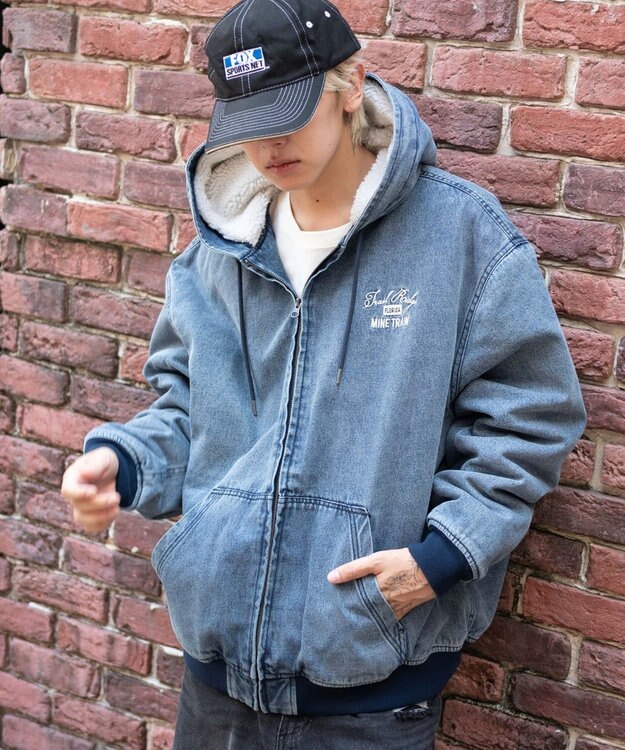 WEGO 【ユニセックス着用ITEM/MLサイズ展開】ワーカーズボアフードブルゾン デニム淡加工色