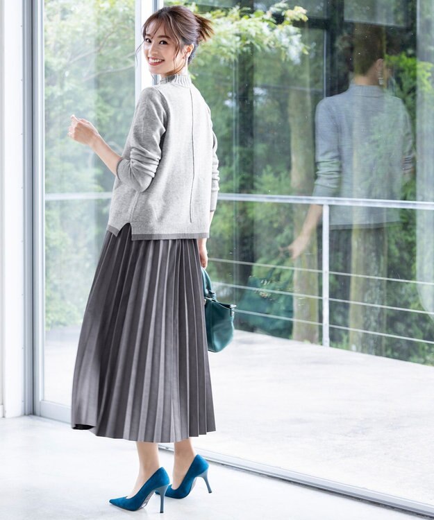 Tiaclasse 【洗える】もっちり素材が肌触り抜群の配色ニットトップス グレー×チャコール