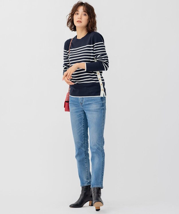 23区 ウールブレンド ボーダー ニット ネイビー地×オフボーダー