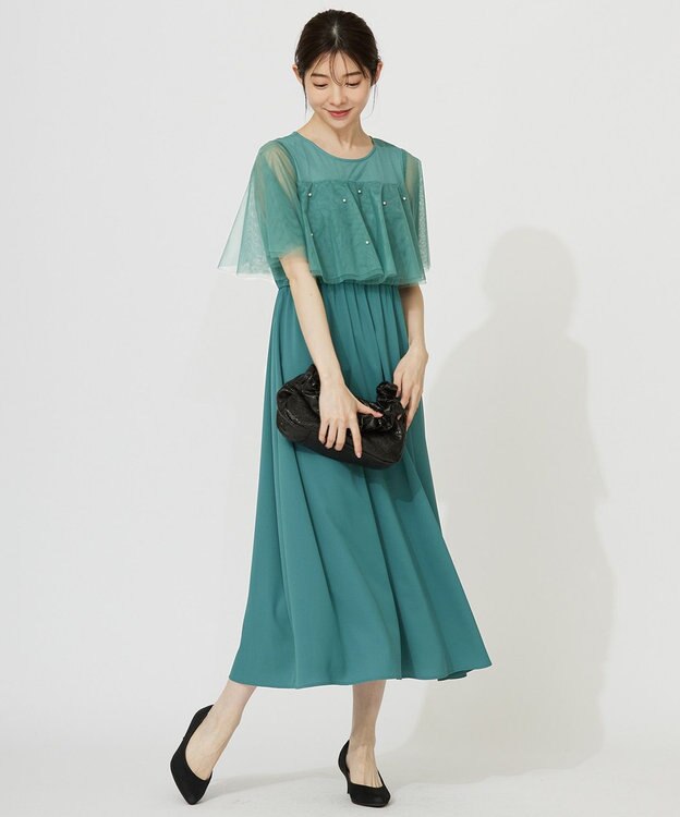 ANY SIS 【Lily Calin】ラッフルチュールフェイクパール ドレス グリーン