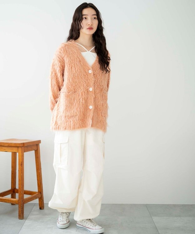 WEGO 【軽量】ブラッシュニットBIGカーディガン オレンジ