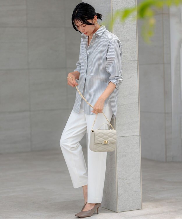 23区 S 【CLASSY.2月号掲載/洗える】CANCLINI ベーシック シャツ ダークブラウンストライプ